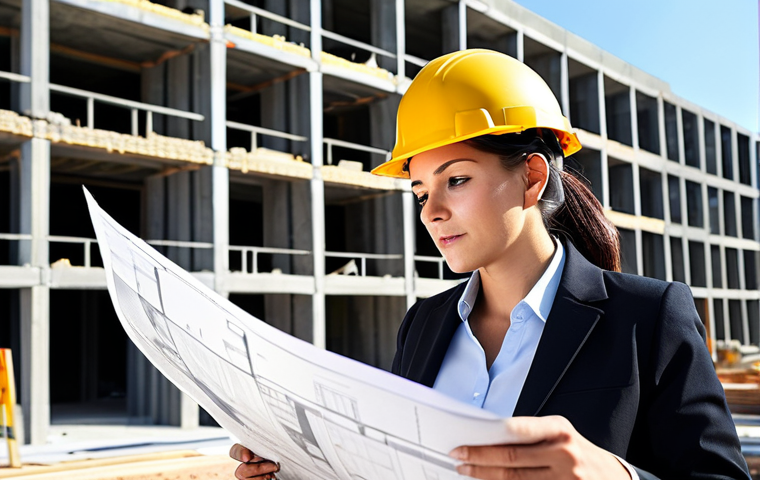 **

"A professional female architect, fully clothed in modest business attire, reviewing blueprints on a construction site. Hard hat present. Background shows a modern building under construction, sunny day. Safe for work, appropriate content, perfect anatomy, professional photography, high quality."

**