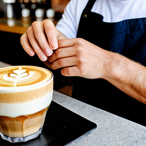 Home 20 Coffee Art Masterpiece**
"A barista meticulously crafting latte art in a coffee shop, professional setting, fully clothed, creating a beautiful design with milk foam, safe for work, perfect anatomy, natural proportions, high-quality image, well-formed hands, proper finger count, appropriate attire, family-friendly, modern cafe background."
**