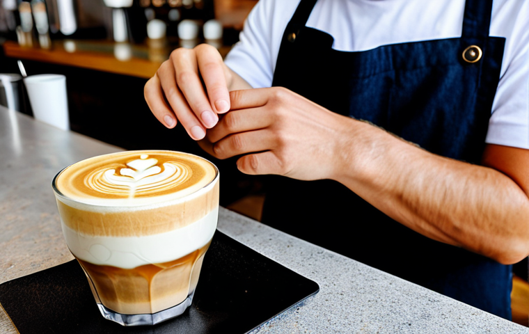 Coffee Art Masterpiece**

"A barista meticulously crafting latte art in a coffee shop, professional setting, fully clothed, creating a beautiful design with milk foam, safe for work, perfect anatomy, natural proportions, high-quality image, well-formed hands, proper finger count, appropriate attire, family-friendly, modern cafe background."

**