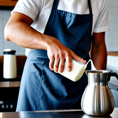 Home 11 **
"A barista, fully clothed in a professional apron and modest attire, carefully steaming milk in a stainless steel pitcher at a coffee shop counter, safe for work, perfect anatomy, correct proportions, well-formed hands, natural pose, professional photography, high quality."
**