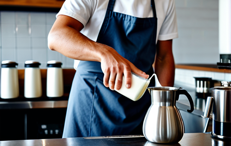 **

"A barista, fully clothed in a professional apron and modest attire, carefully steaming milk in a stainless steel pitcher at a coffee shop counter, safe for work, perfect anatomy, correct proportions, well-formed hands, natural pose, professional photography, high quality."

**